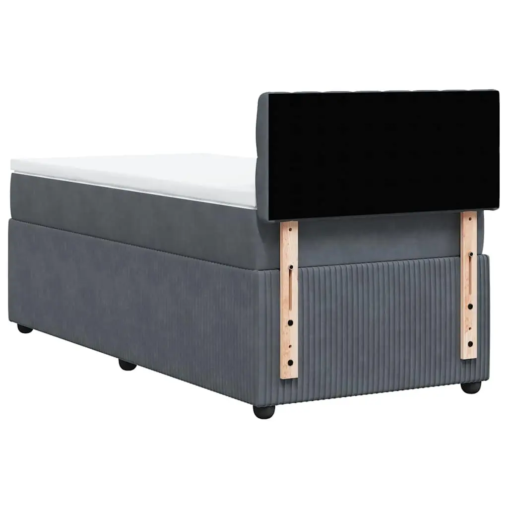 King Single Box Spring Bed Velvet Dark Grey with Pocket Mattress