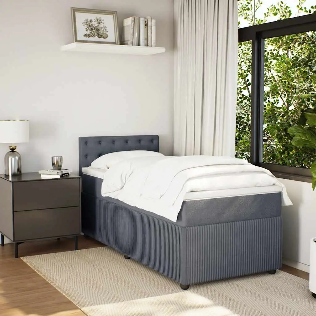 King Single Box Spring Bed with Pocket Mattress Grey Velvet Bedroom Furniture