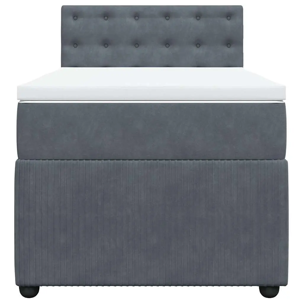 King Single Box Spring Bed with Pocket Mattress Grey Velvet Bedroom Furniture