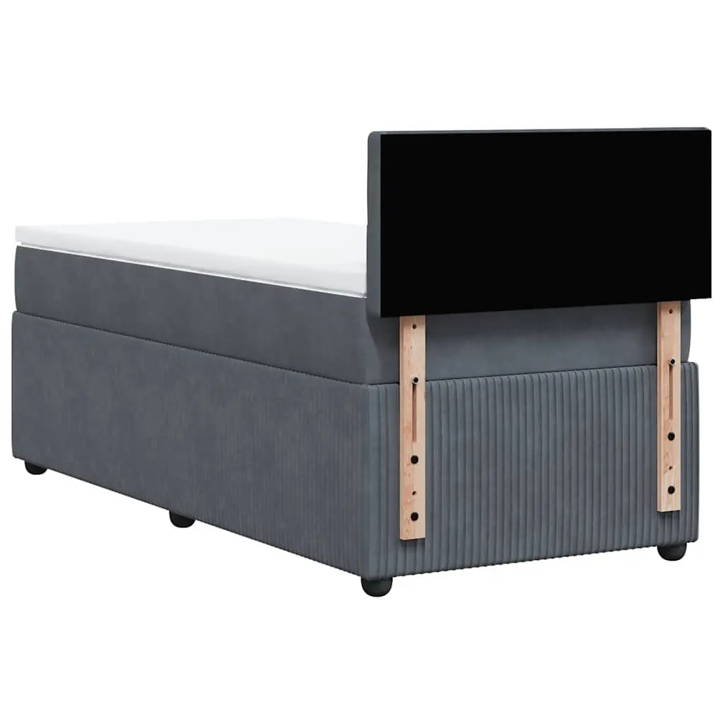 King Single Box Spring Bed with Pocket Mattress Grey Velvet Bedroom Furniture
