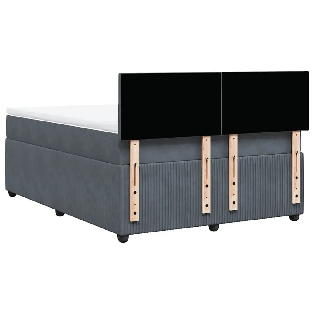 Double Box Spring Bed Grey Velvet Upholstery with Pocket Spring Mattress Size