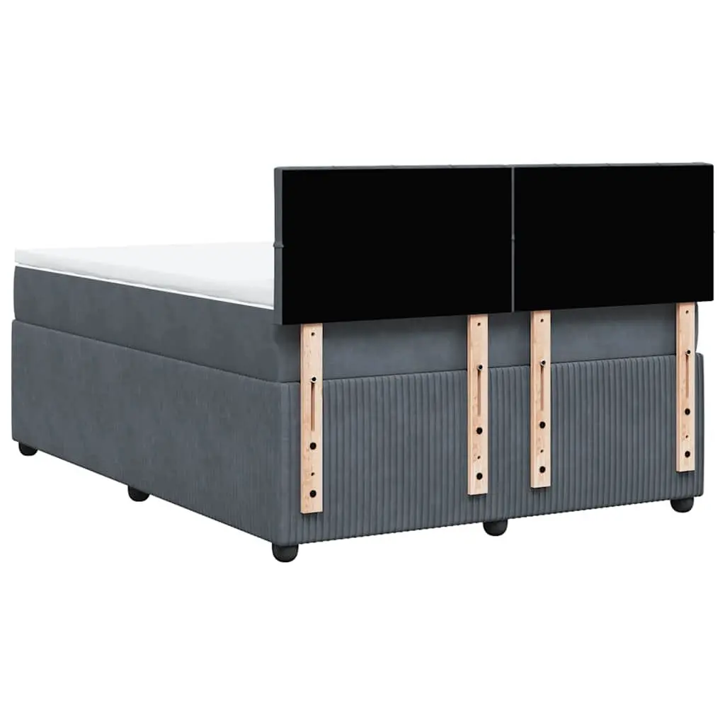 Double Bed Frame Velvet Upholstered Pocket Spring Mattress Grey with Headboard