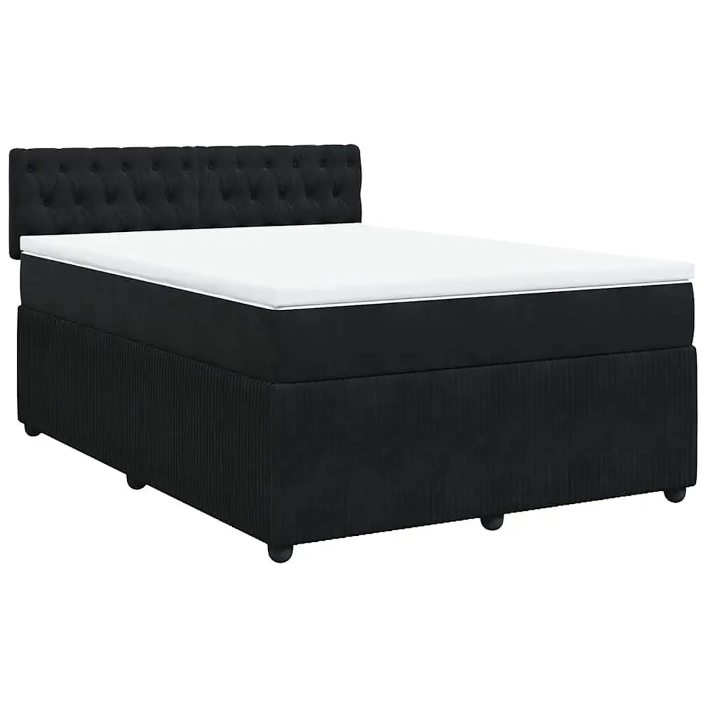 Double Velvet Bed Frame with Pocket Spring Mattress Black Slatted Base Bedroom Furniture