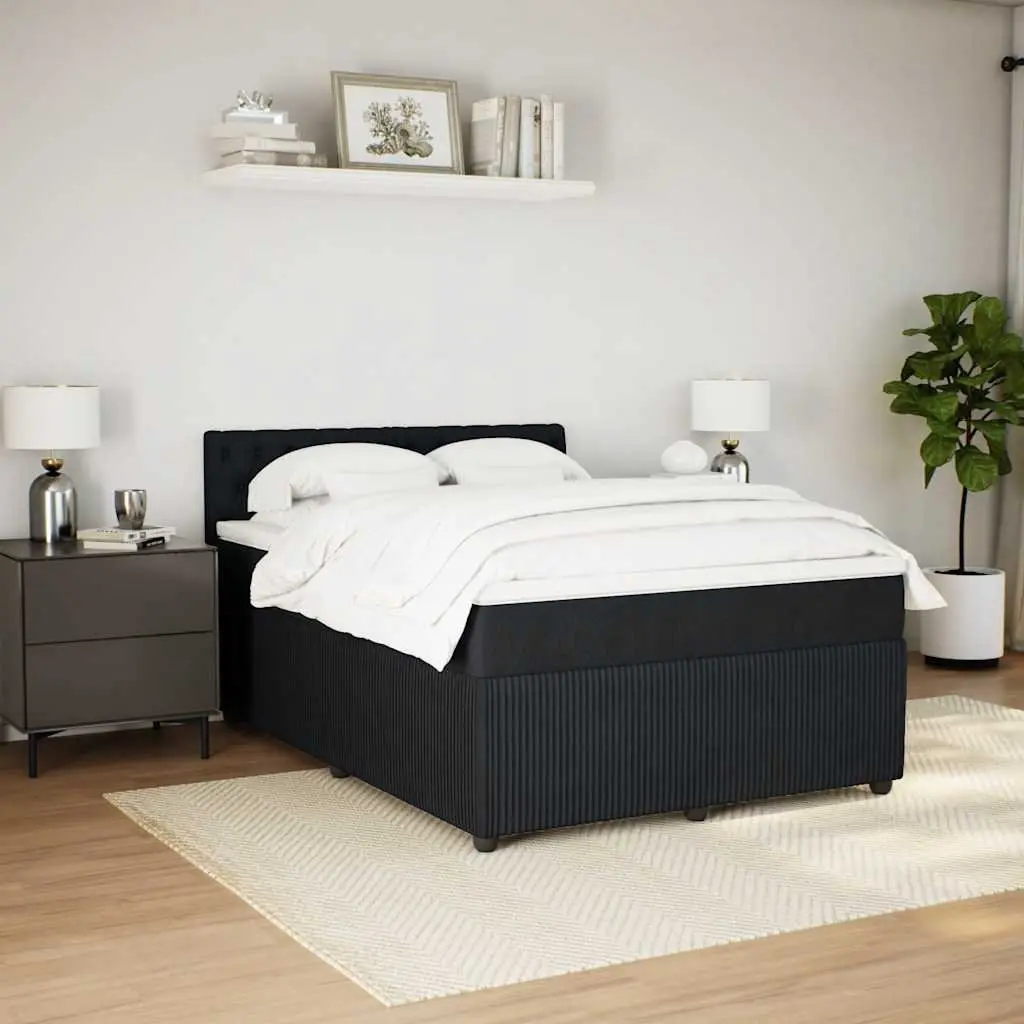 Double Velvet Bed Frame with Pocket Spring Mattress Black Slatted Base Bedroom Furniture