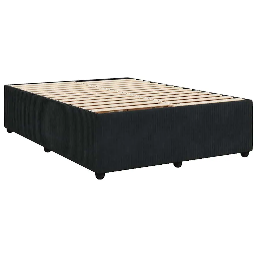 Double Velvet Bed Frame with Pocket Spring Mattress Black Slatted Base Bedroom Furniture