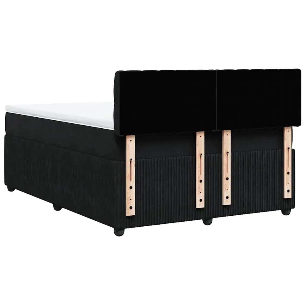 Double Velvet Bed Frame with Pocket Spring Mattress Black Slatted Base Bedroom Furniture