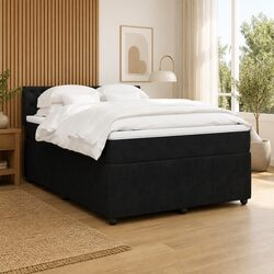 Practical Black Velvet Bed with Pocket Spring Mattress for Any Room
