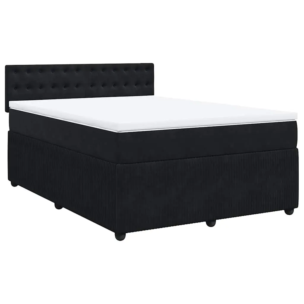 Double Bed Frame with Pocket Spring Mattress Black Velvet Upholstery
