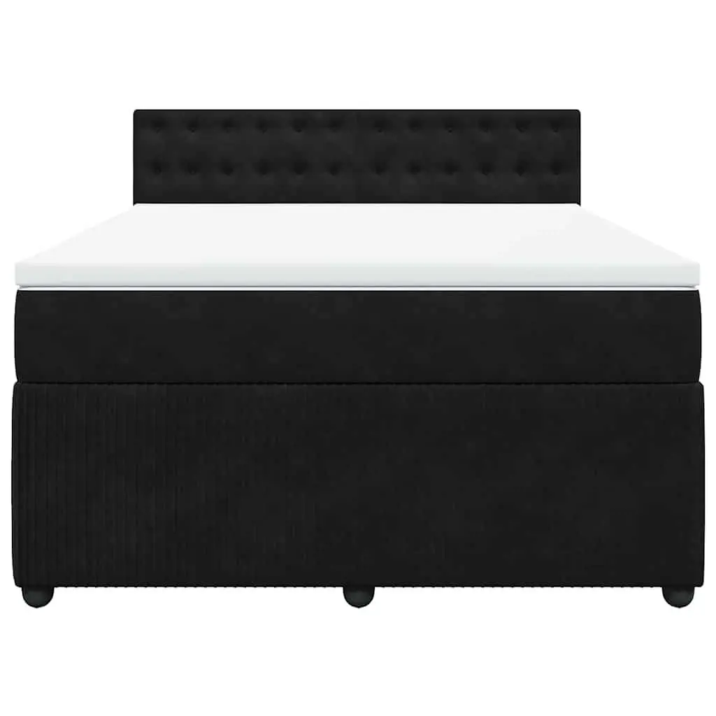 Double Bed Frame with Pocket Spring Mattress Black Velvet Upholstery