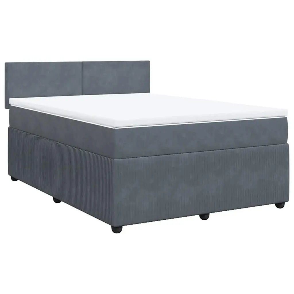 Queen Bed Frame Velvet Upholstered Grey Pocket Spring Mattress Set