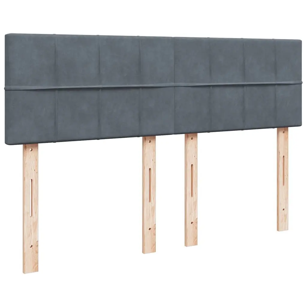 Grey Velvet Queen Box Spring Bed with Slatted Base Support