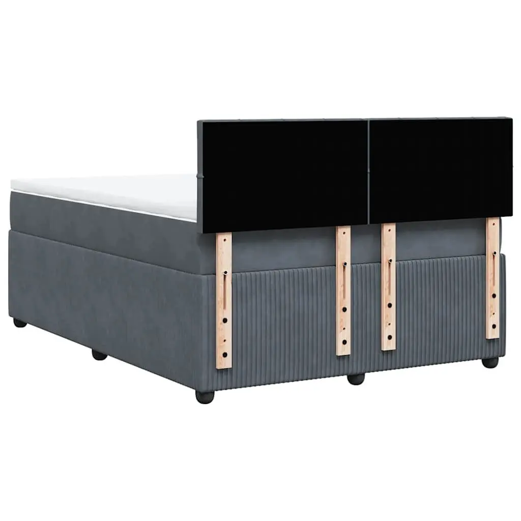 Grey Velvet Queen Box Spring Bed with Slatted Base Support