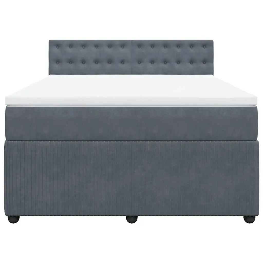 Queen Bed Frame Velvet Upholstered Slatted Base Pocket Spring Mattress Grey