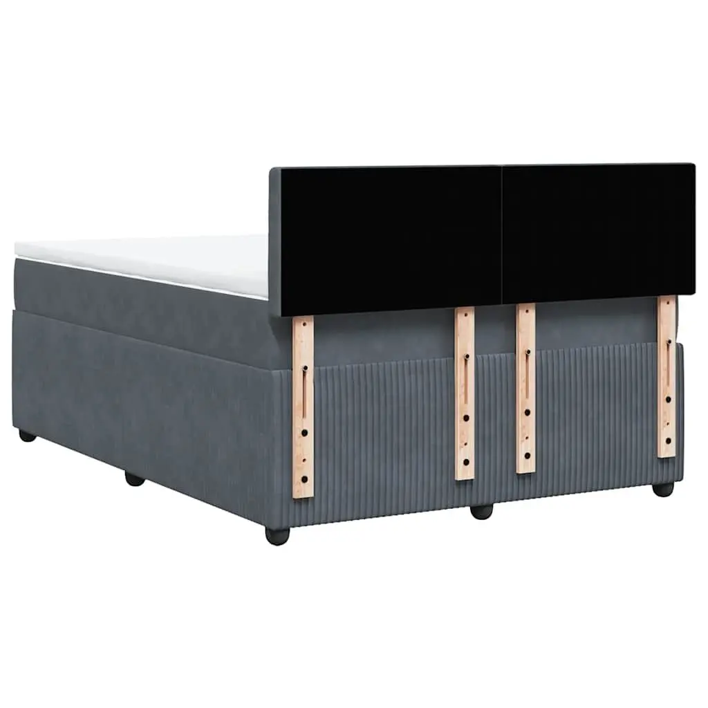 Queen Bed Frame Velvet Upholstered Slatted Base Pocket Spring Mattress Grey
