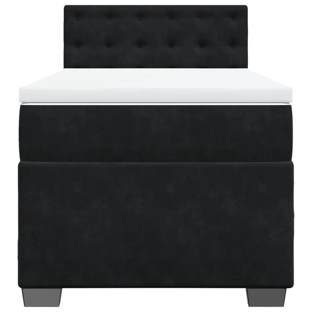King Single Box Spring Bed with Pocket Mattress and LED Lights Black Fabric
