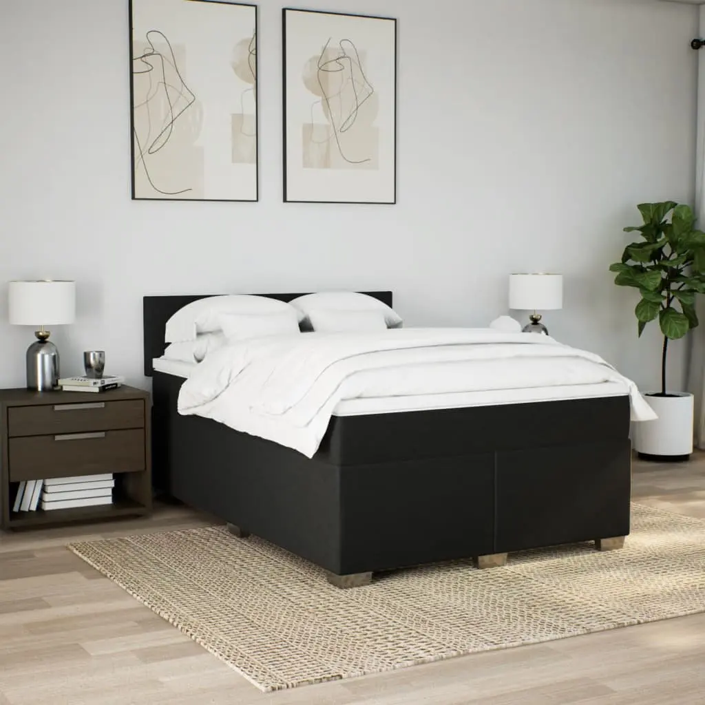 Double Box Spring Bed Pocket Spring Mattress Black Fabric