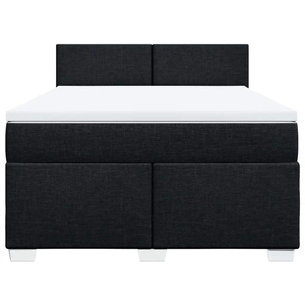 Double Box Spring Bed Pocket Spring Mattress Black Fabric