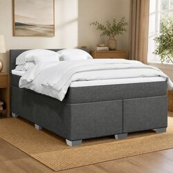 Double Box Spring Bed with Pocket Spring Mattress LED Lights Grey Fabric
