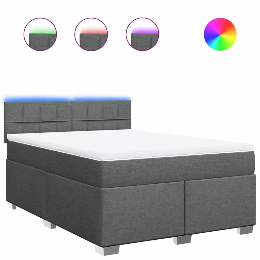 Queen Box Spring Bed Pocket Sprung Mattress Grey Fabric with LED Lights