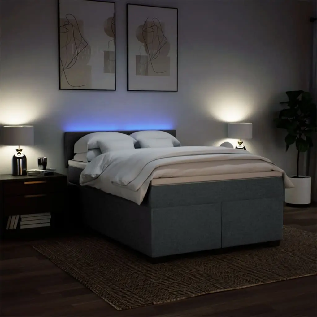 Queen Box Spring Bed Pocket Sprung Mattress Grey Fabric with LED Lights