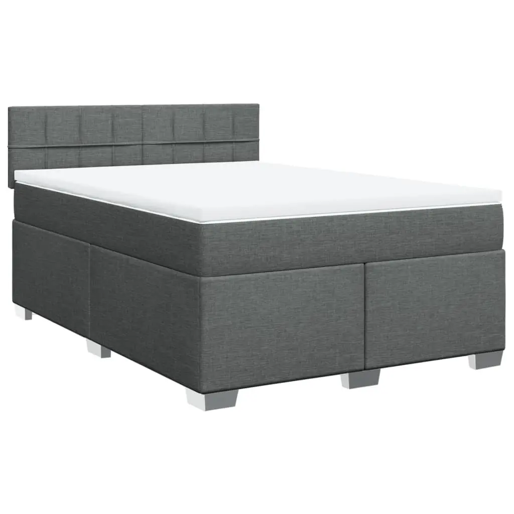 Queen Box Spring Bed Pocket Sprung Mattress Grey Fabric with LED Lights