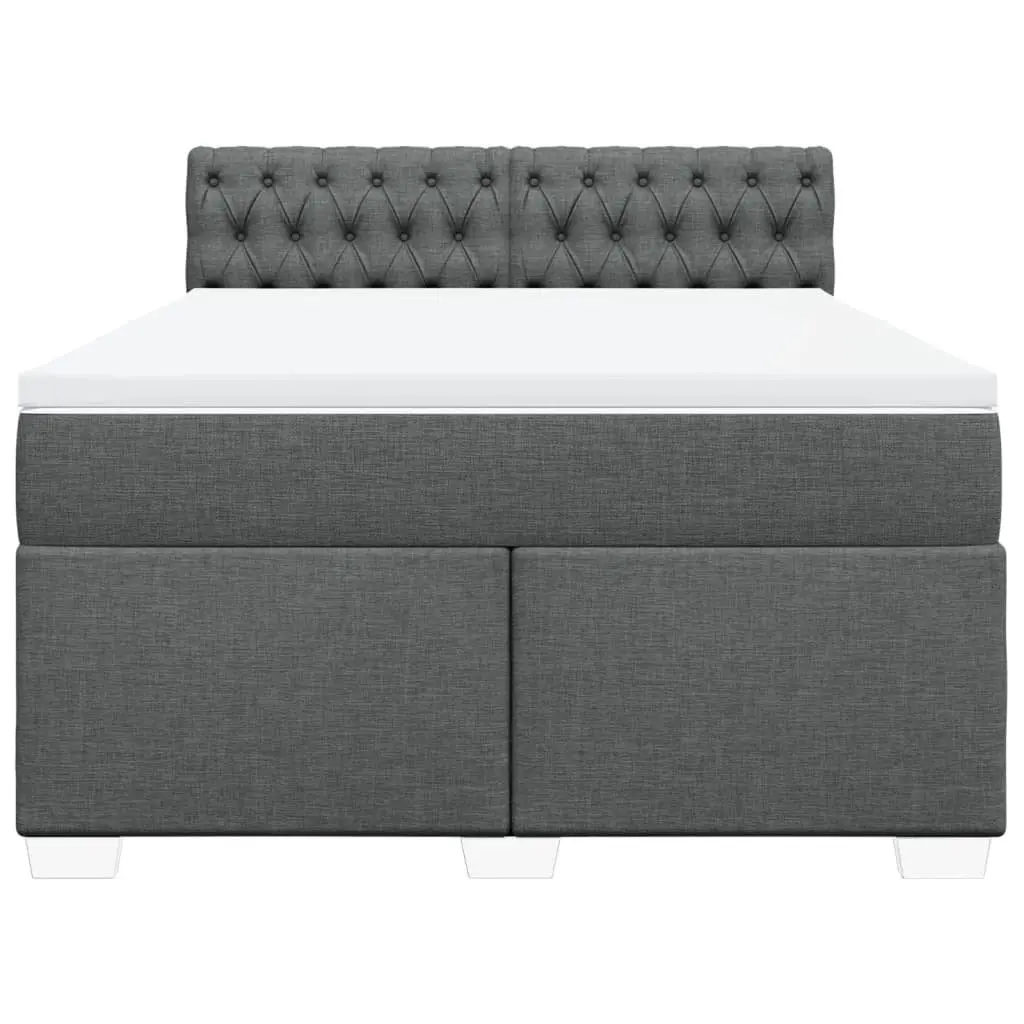 Queen Box Spring Bed Pocket Spring Mattress Grey Fabric Frame with LED Lights