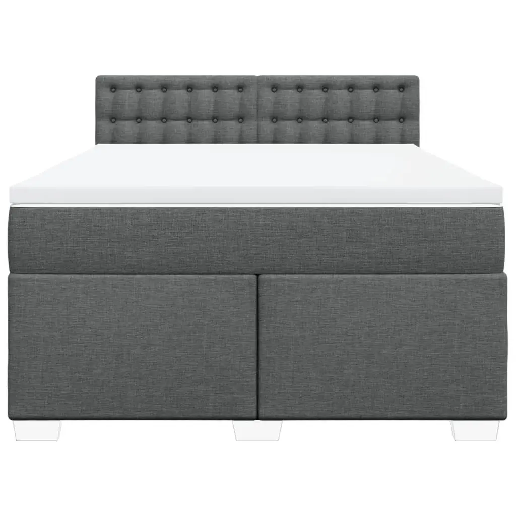 Queen Box Spring Bed Pocket Spring Mattress Grey Fabric with LED Lights