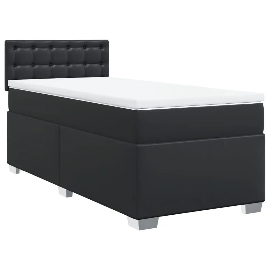 King Single Box Spring Bed with Pocket Spring Mattress LED Lights Black Faux