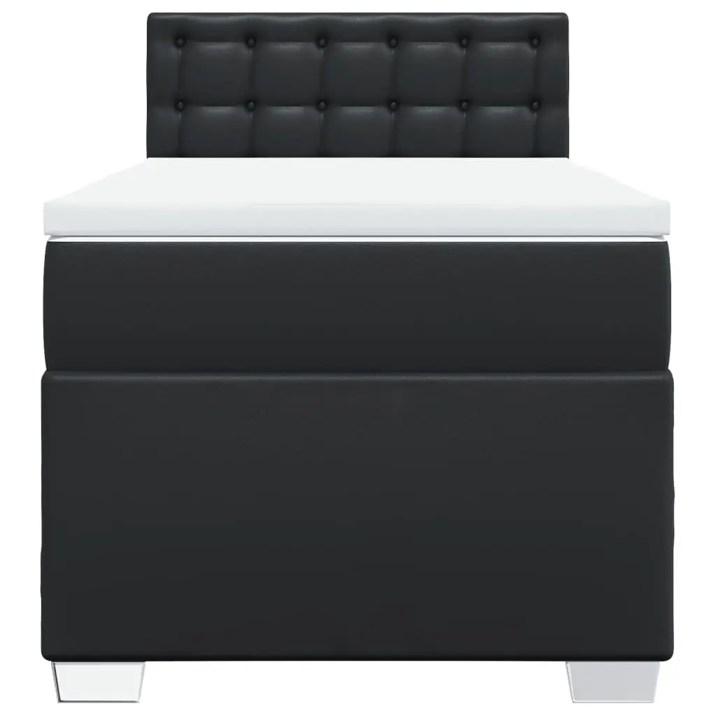 King Single Box Spring Bed with Pocket Spring Mattress LED Lights Black Faux