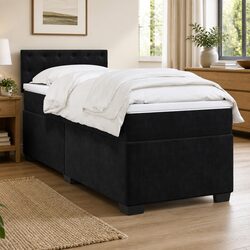 King Single Box Spring Bed with Pocket Spring Mattress LED Lights Black Velvet