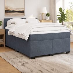 Double Box Spring Bed with Pocket Mattress LED Lights Grey Velvet Frame