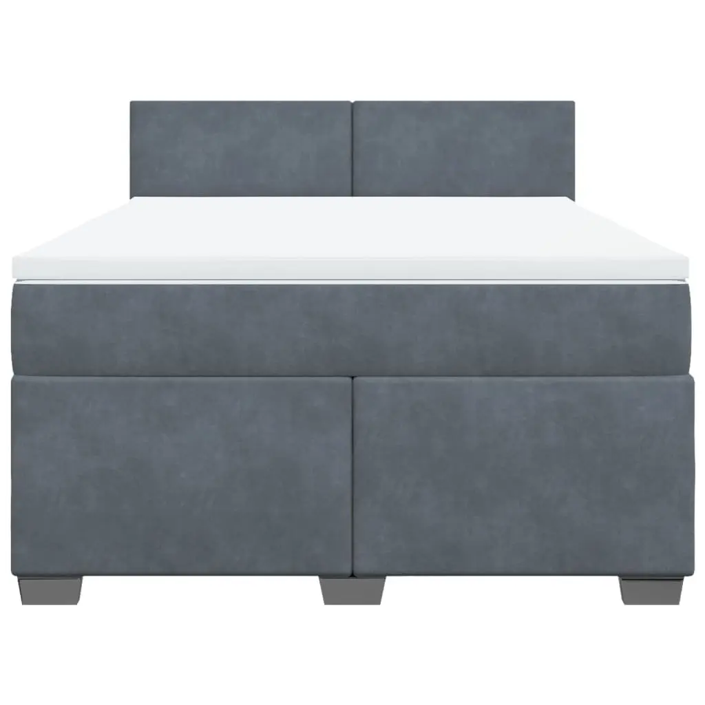 Double Bed Frame Grey Velvet Upholstery Pocket Spring Mattress with Adjustable LED Lighting