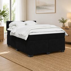 Double Box Spring Bed with Pocket Spring Mattress LED Lights Black Velvet