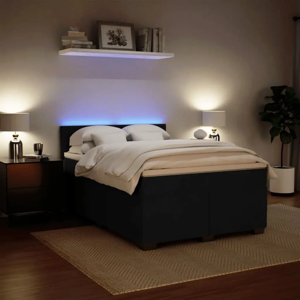 Double Box Spring Bed with Pocket Spring Mattress LED Lights Black Velvet