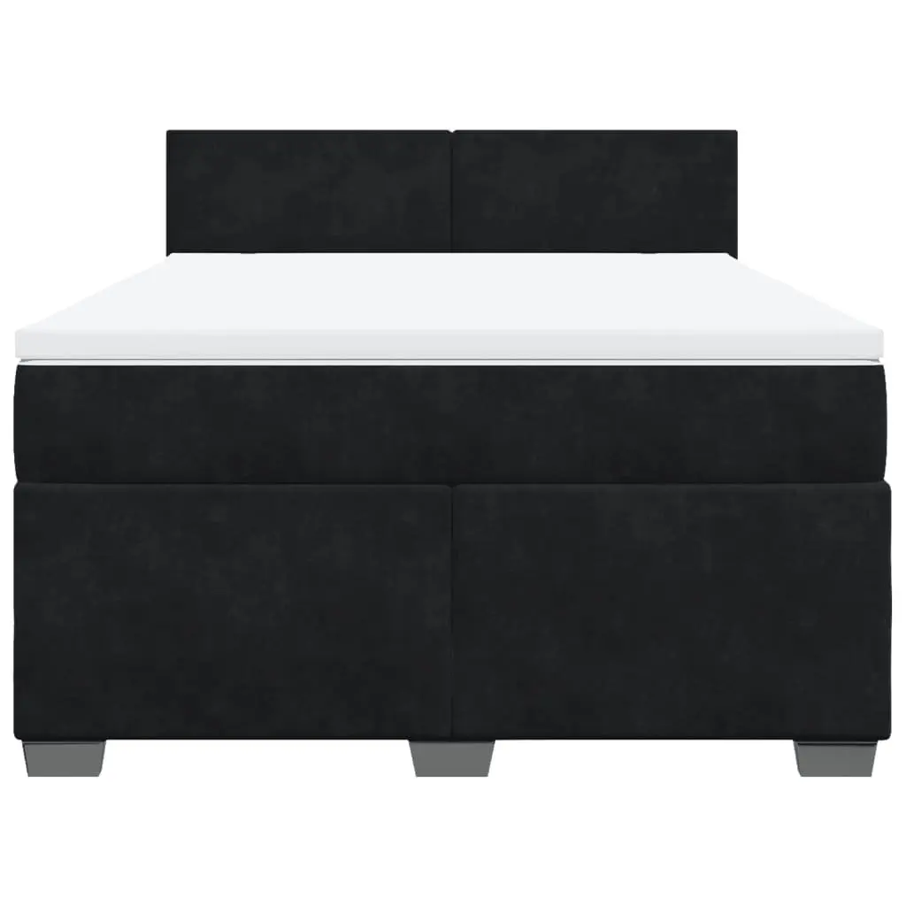 Double Box Spring Bed with Pocket Spring Mattress LED Lights Black Velvet