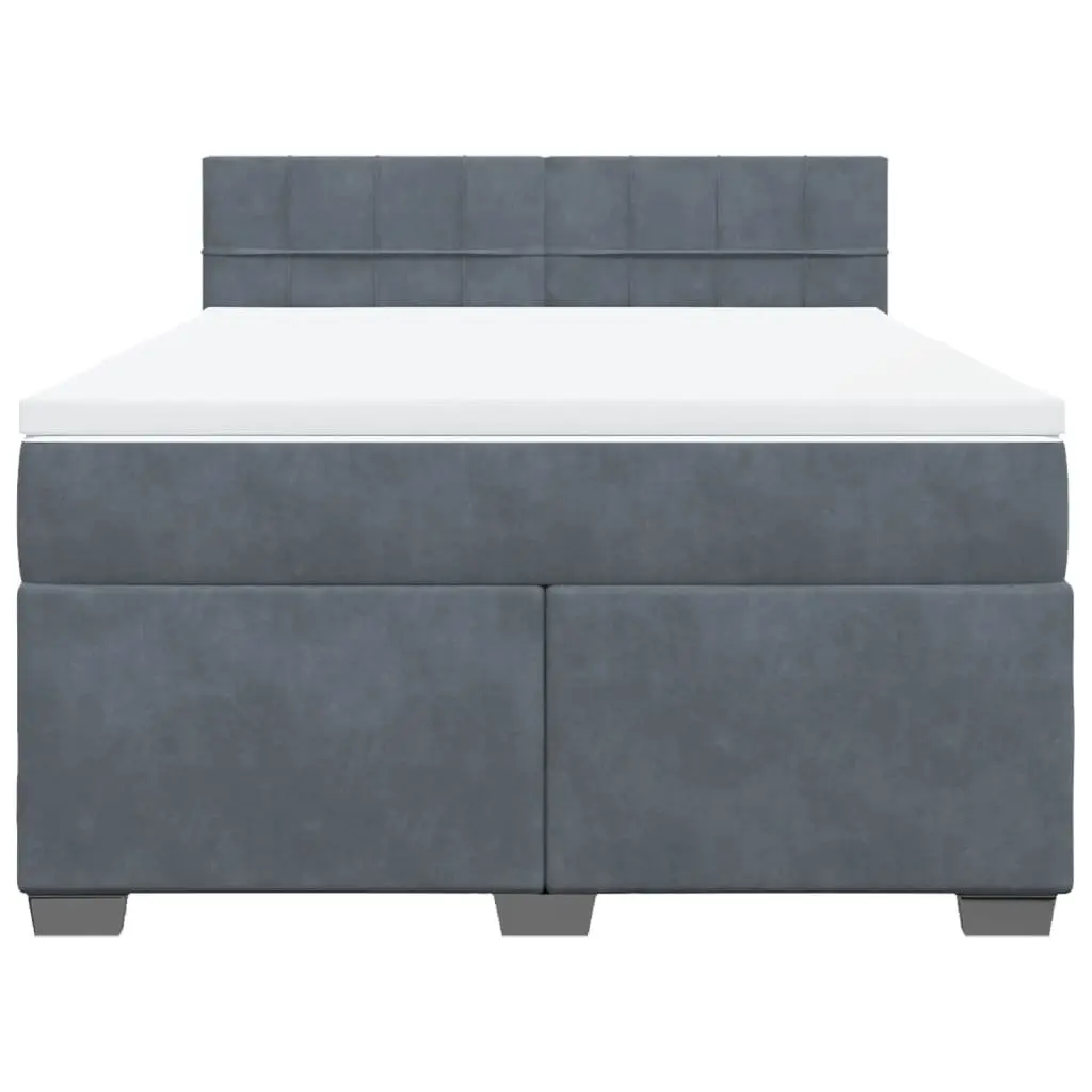 Box Spring Bed Velvet Double Size Dark Grey with Mattress and LED Lights