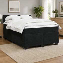 Double Box Spring Bed with Pocket Spring Mattress LED Lights Black Velvet