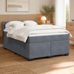 Box Spring Bed with Pocket Mattress Double Grey Velvet LED Lights USB