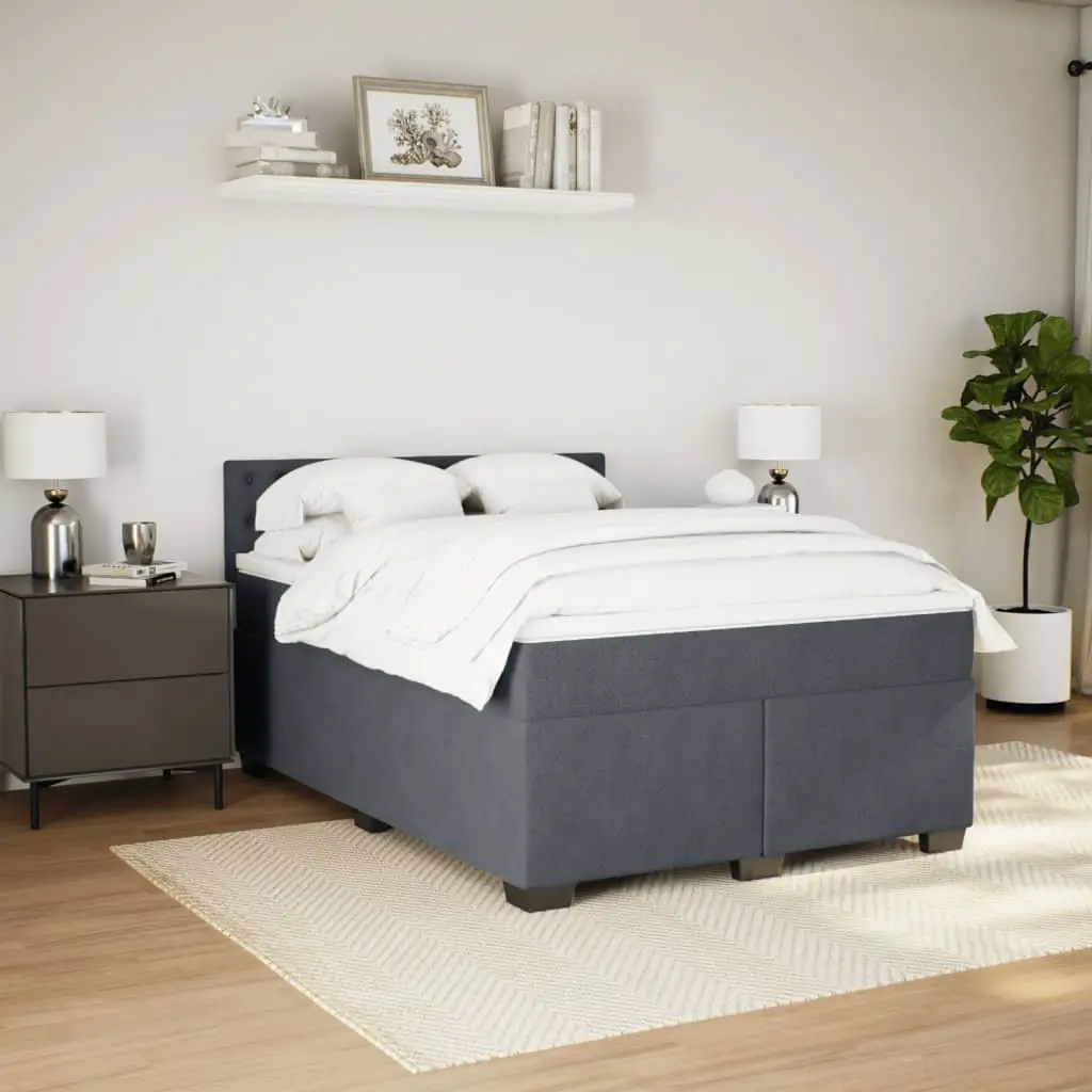 Box Spring Bed Double Velvet Grey Pocket Spring Mattress with LED Lights USB