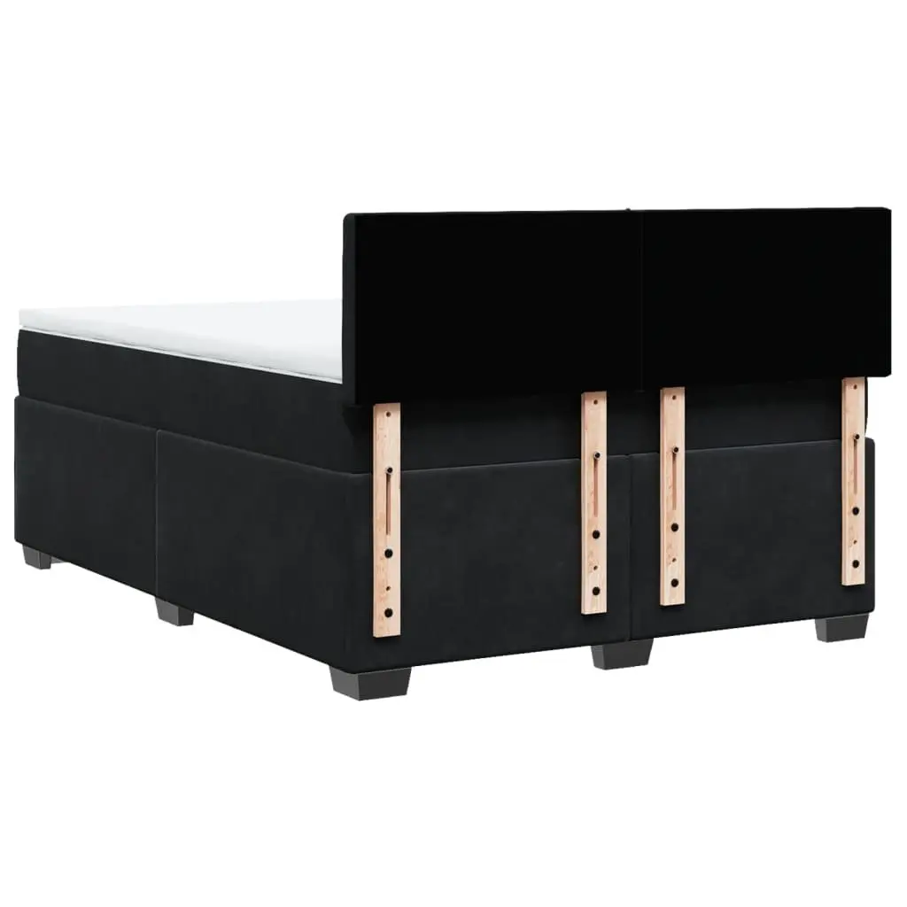 Double Box Spring Bed Velvet Upholstered Pocket Spring Mattress LED Lights Black