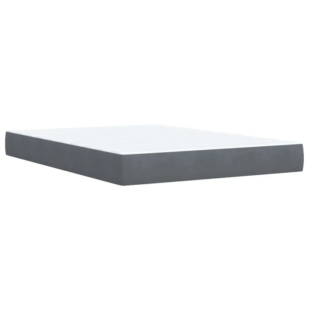 Box Spring Bed Velvet Fabric Queen Size Dark Grey with Mattress and LED Lights