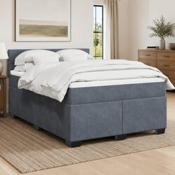 Queen Box Spring Bed with Pocket Mattress LED Lights Grey Velvet Fabric