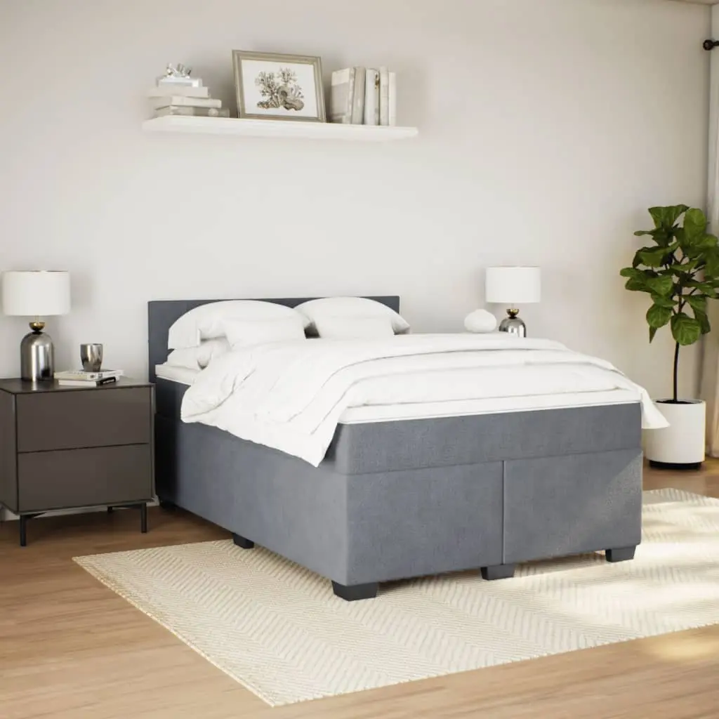 Queen Box Spring Bed with Pocket Mattress LED Lights Grey Velvet Fabric