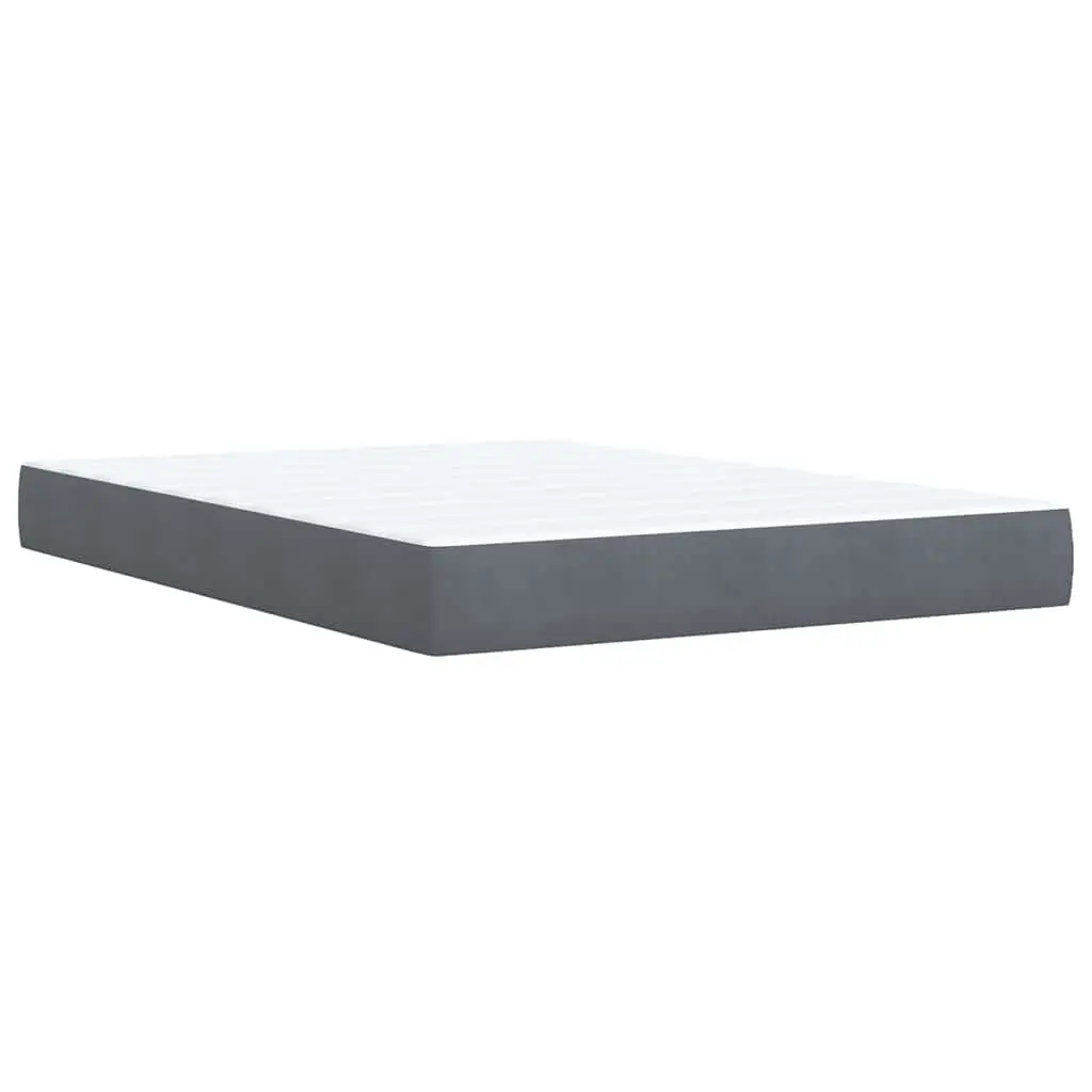 Queen Box Spring Bed with Pocket Mattress LED Lights Grey Velvet Fabric