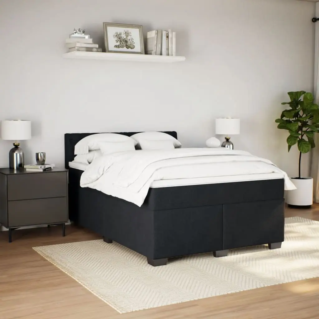 Queen Size Box Spring Bed with Pocket Spring Mattress LED Lights Black Velvet