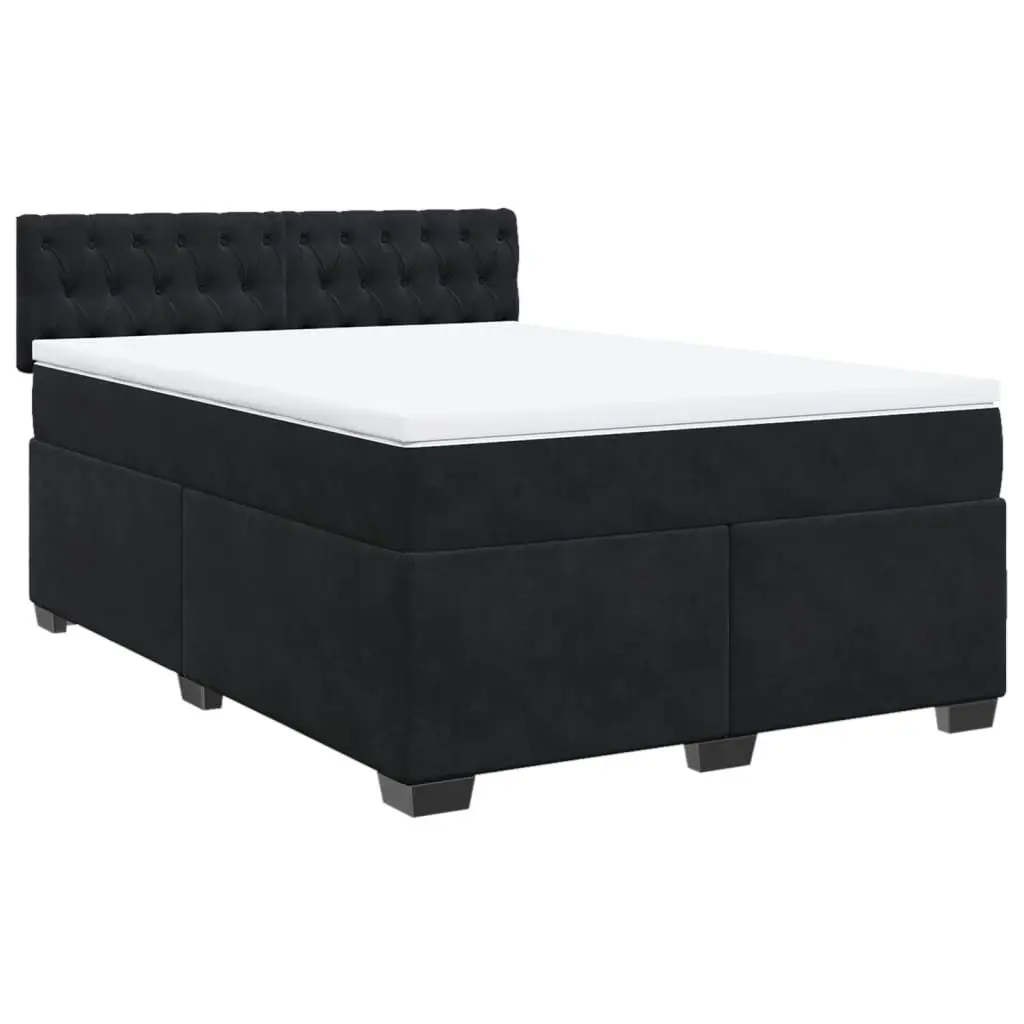 Queen Size Box Spring Bed with Pocket Spring Mattress LED Lights Black Velvet