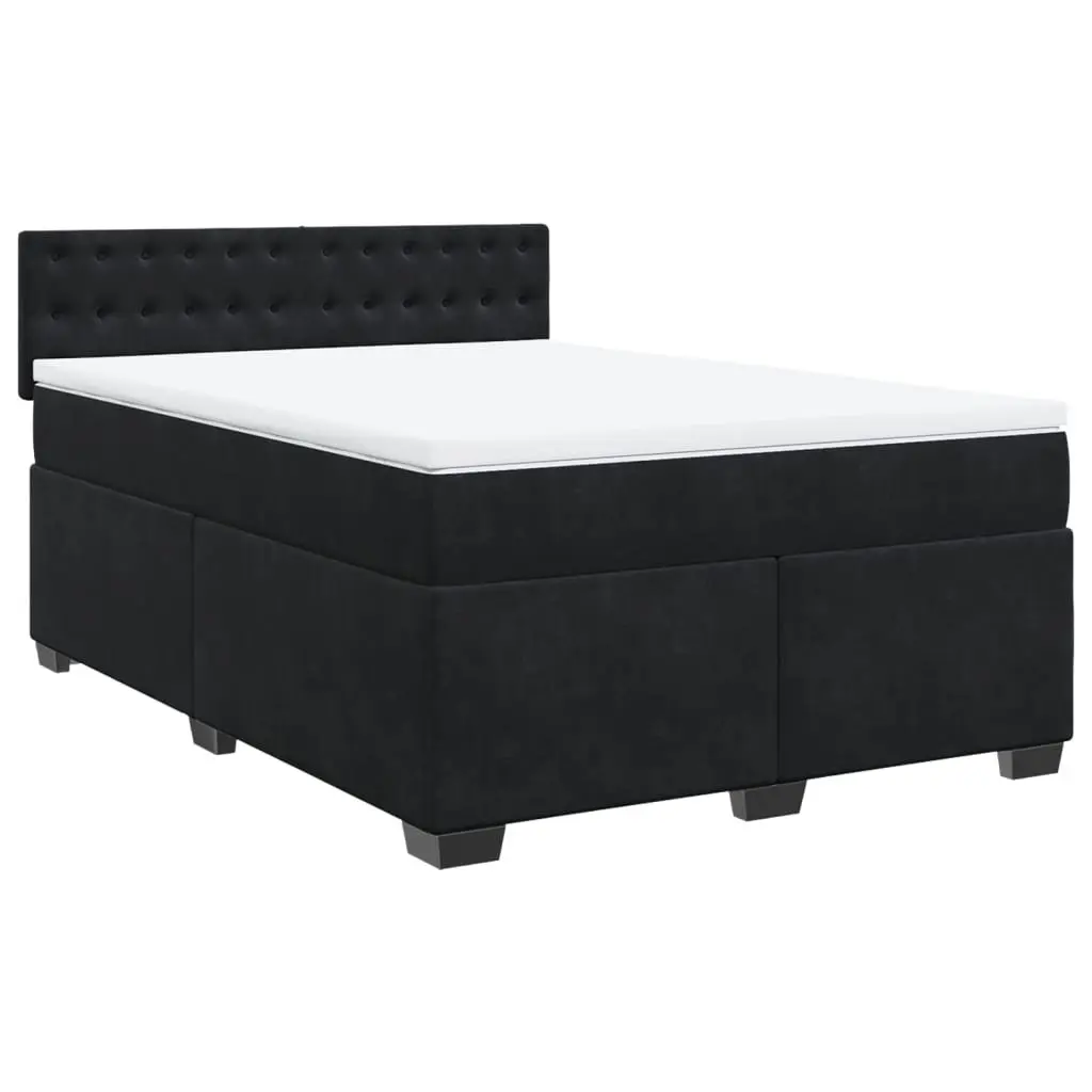 Queen Bed Frame Velvet with Pocket Sprung Mattress Adjustable LED Lights in Black