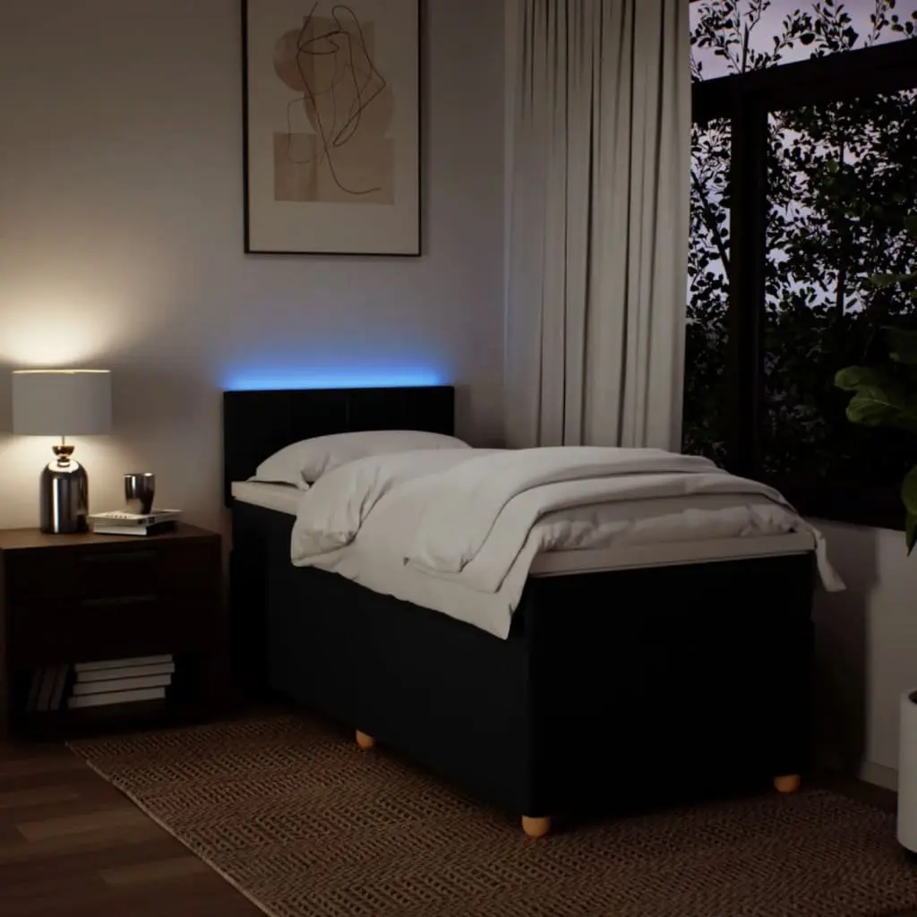 King Single Box Spring Bed with Pocket Spring Mattress LED Lights Black Fabric