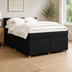 Double Box Spring Bed with Pocket Sprung Mattress LED Lights Black Fabric