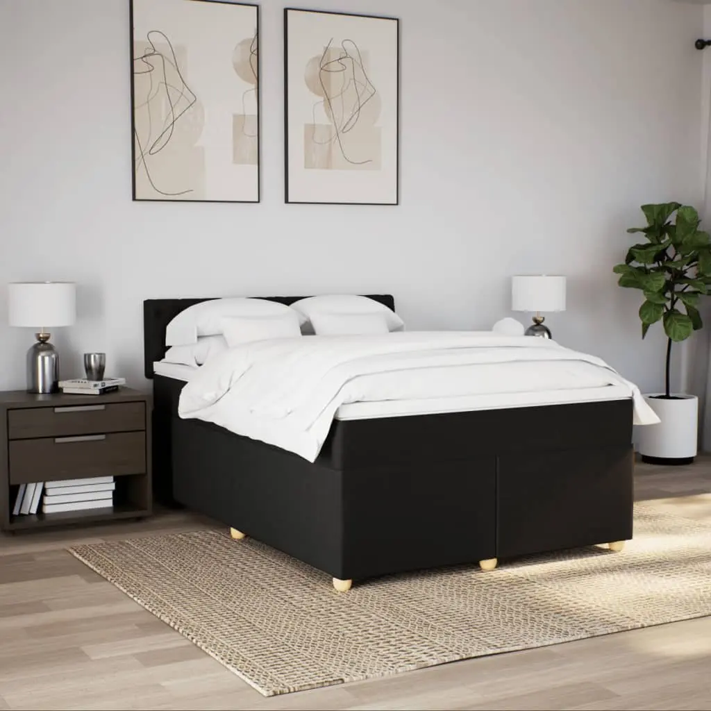 Double Box Spring Bed Pocket Sprung Mattress Black Fabric